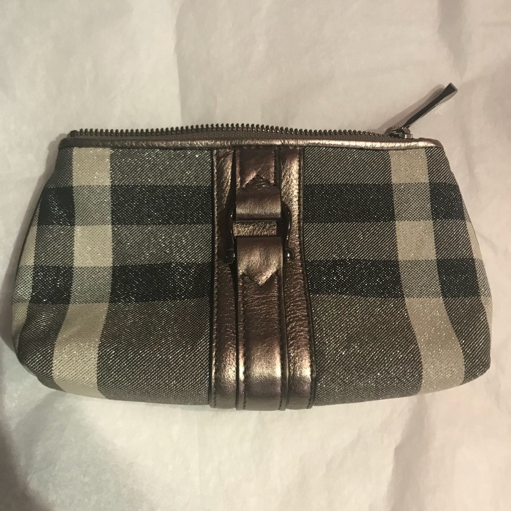 * Burberry Silver Fabric/Leather Makeup Case/Clutch*